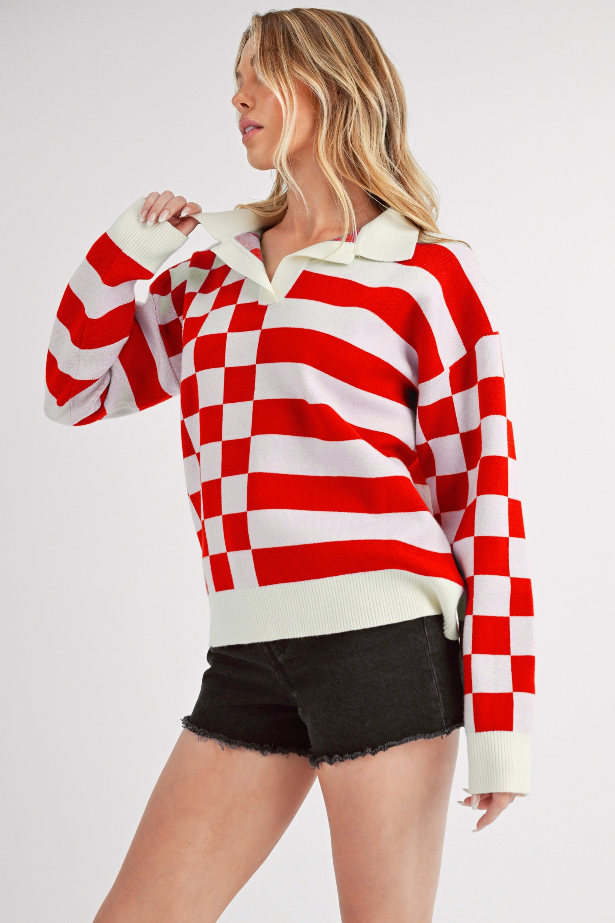 Striped & Checkered Drop Shoulder Sweater