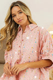 Sequin Striped Short Dolman Sleeve Blouse