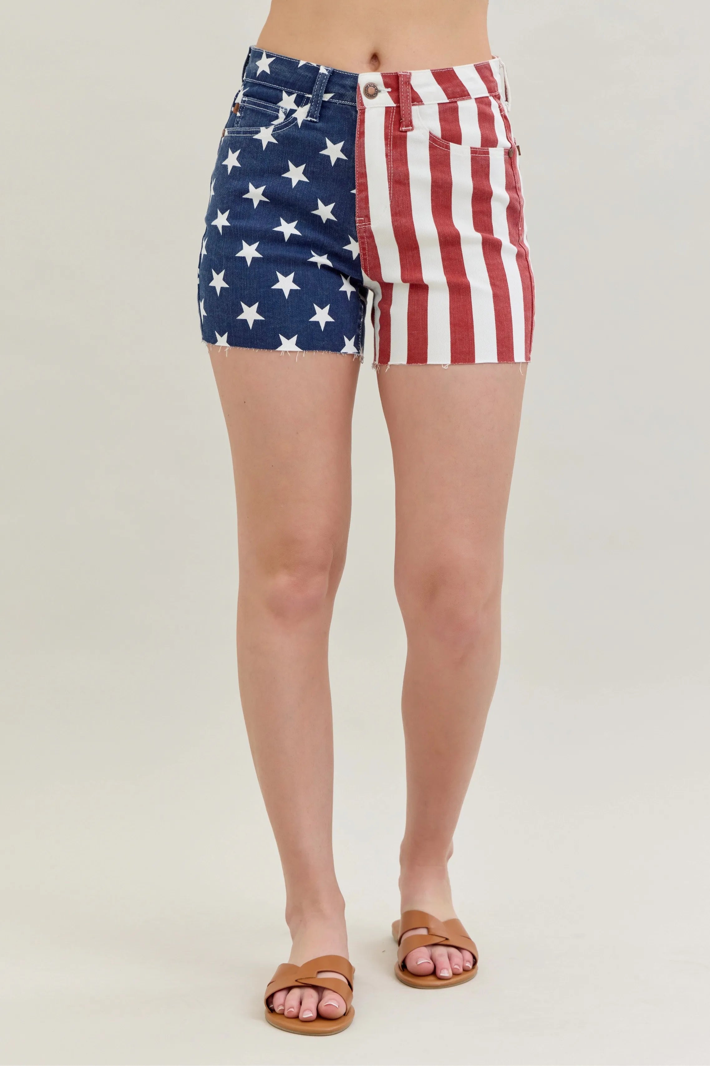 Full Size High Waist Americana Flag Fray Hem Shorts Plus Size