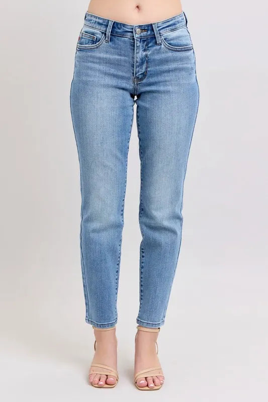 Full Size Mid Rise Vintage Wash Slim Jeans with Cell Phone Pocket Plus Size
