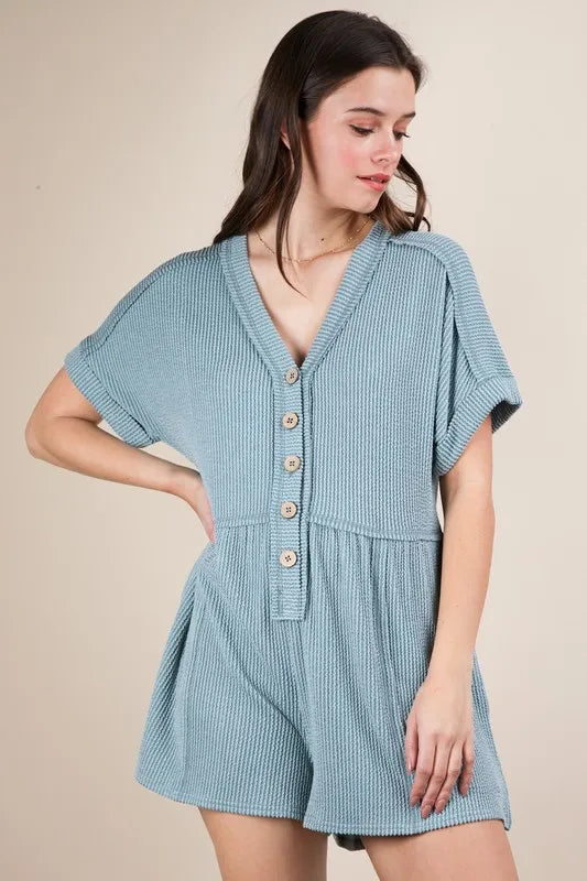 Two Tone Ribbed Knit Comfy Casual Romper