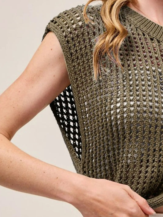 ME Bold Button Front Knit Openwork Vest