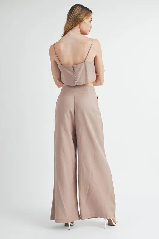 Linen Mix Crop Cami and Wide Leg Pants Set