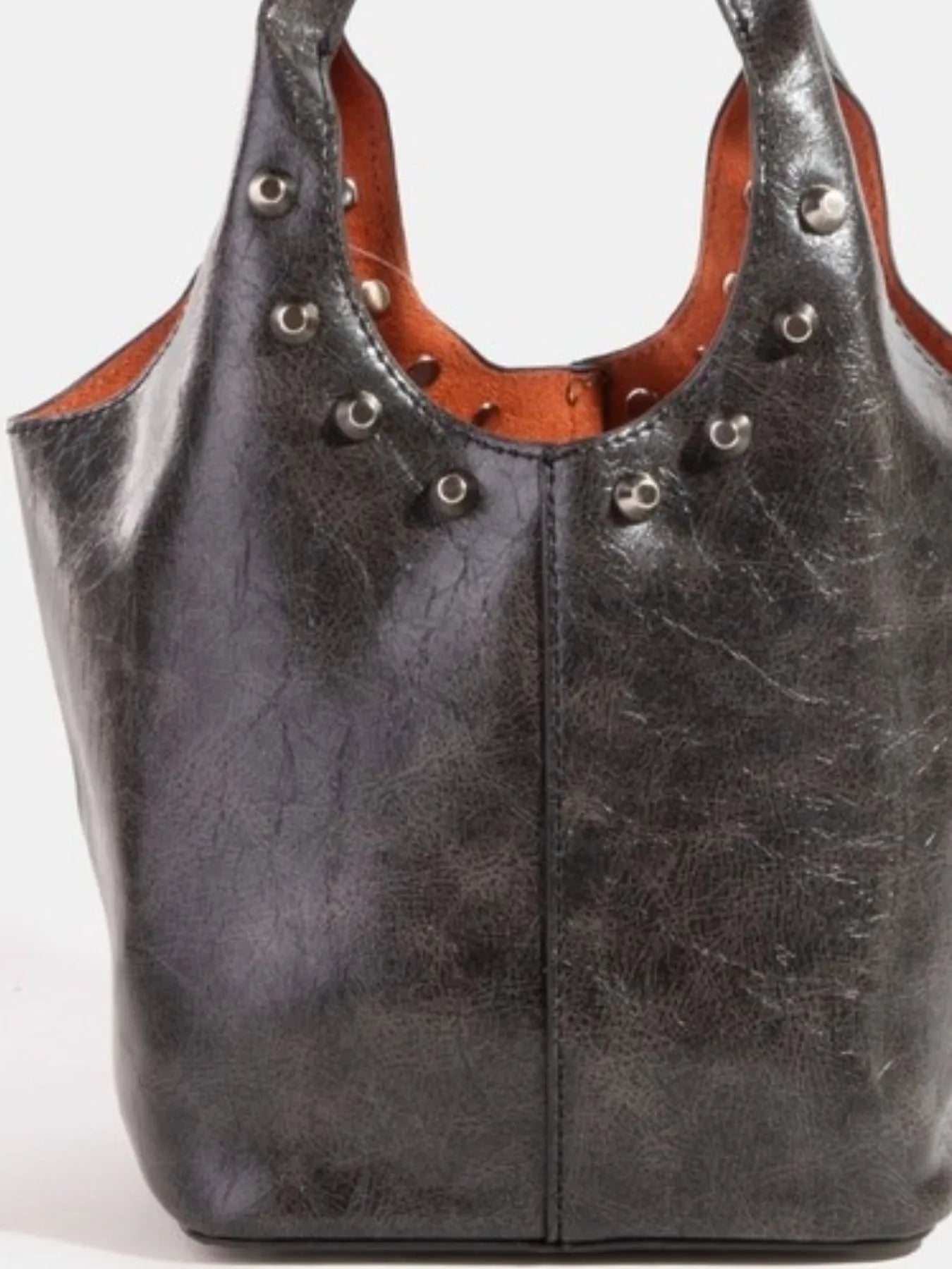 Distressed Leather Studded Tote Handbag