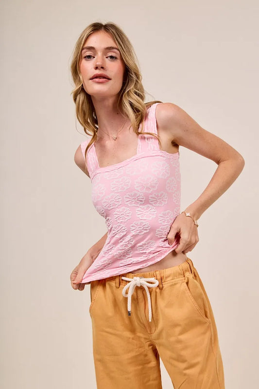 Seamless Floral Design Two-Tone Tank Top