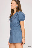 Collared Button-Front Short Sleeve Romper