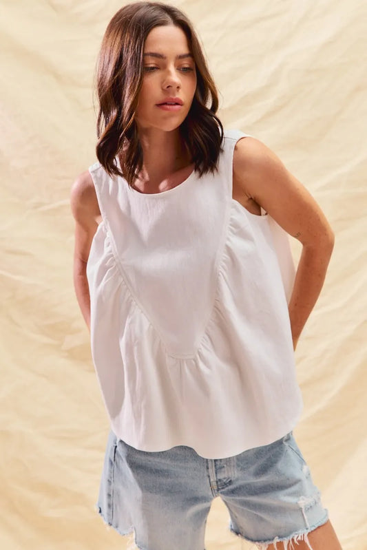 Casual Denim Ruched Relaxed Sleeveless Tank Top