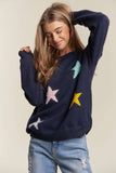 Stars Pattern Round Neck Drop Shoulder Sweater