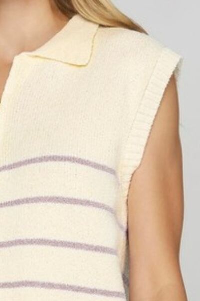 Ribbed Hem Striped Half Zip Sweater Vest