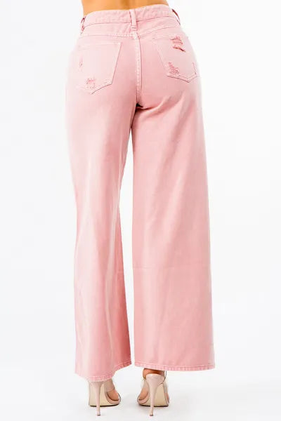 High Waist Distressed Wide Leg Jeans