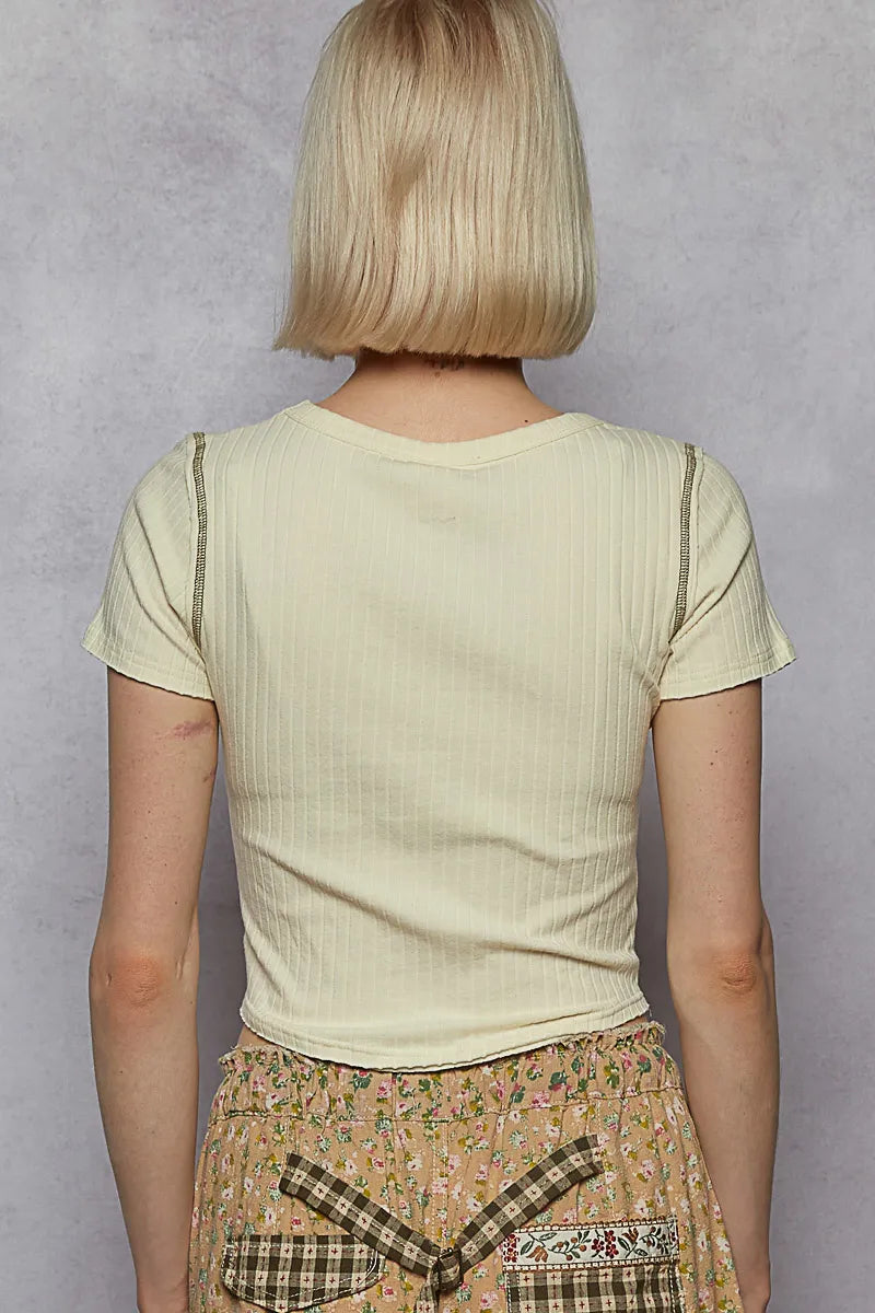 Vertical Seam Round Neck Cropped Top