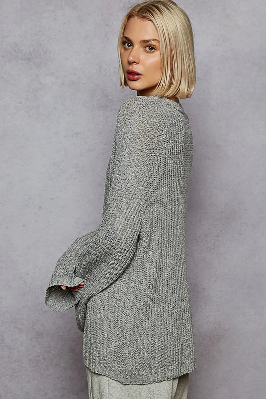 Chunky V-Neck Relaxed Knit Sweater