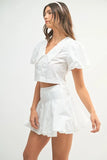 Puff Sleeve Button Down Top and Bubble Skirt Set