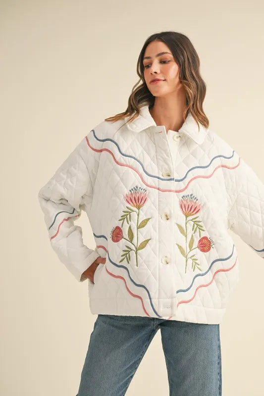 Floral Multi Color Embroidered Quilted Jacket