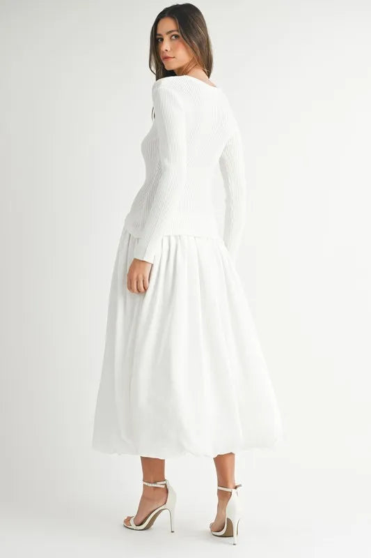 Ribbed Poplin Mix Midi Sweater Dress