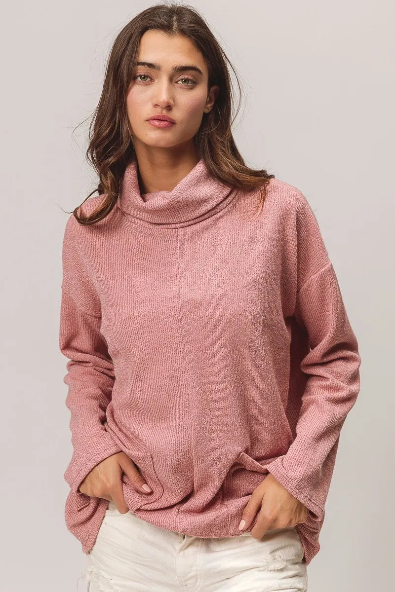 Piper Ribbed Twin Pocket Turtle Neck Top
