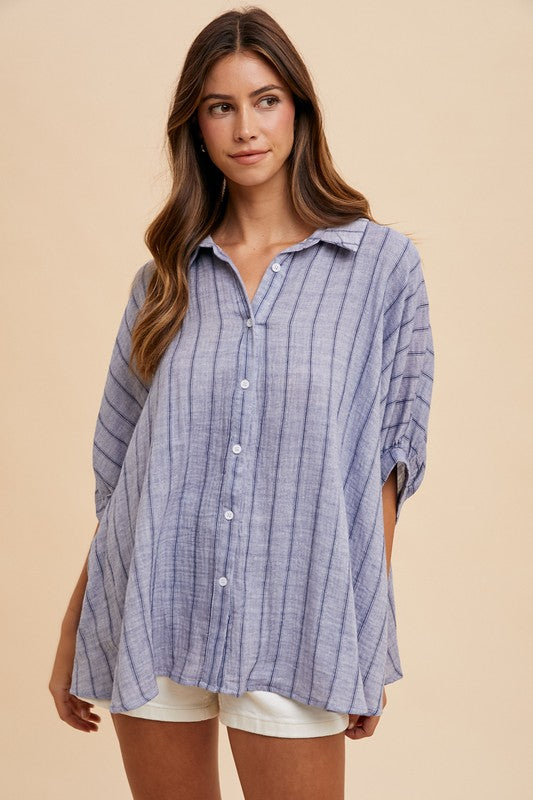 Striped Button Up Half Sleeve Shirt