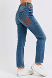 Full Size HW Plaid Patch Slim Fit Jeans Plus Size