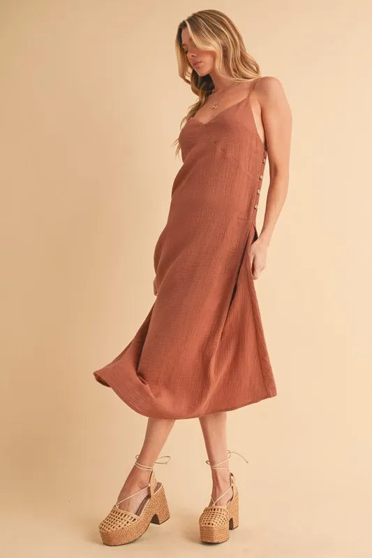 Side Button Midi Cami Dress