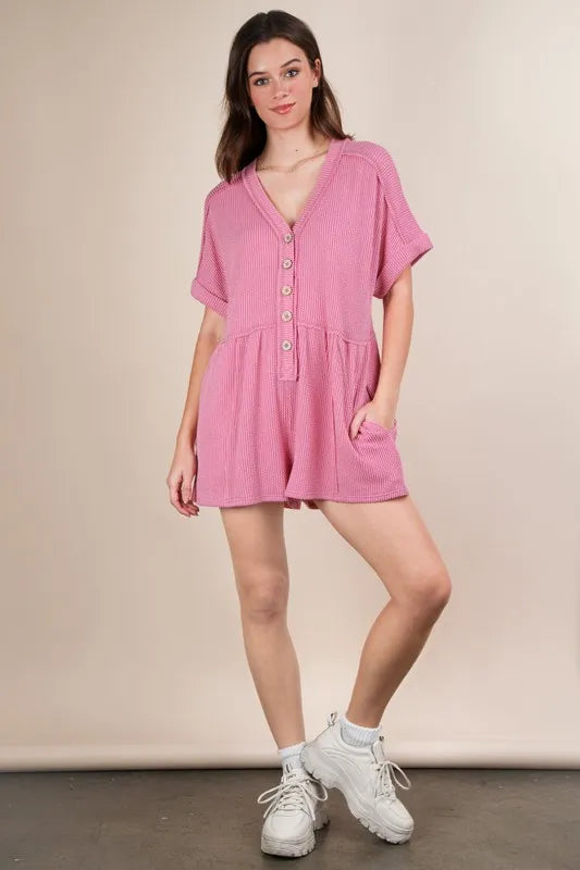 Two Tone Ribbed Knit Comfy Casual Romper