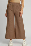 Full Size Ribbed Knit Elastic Waistband Wide Leg Pants Plus Size