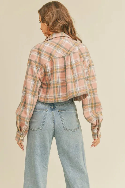 Plaid Flannel Crop Shirt Jacket