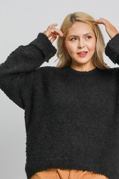 Full Size Round Neck Long Sleeve Boucle Sweater Plus Size