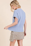 Solid Cap Sleeve Stitch Edge Knit Sweater