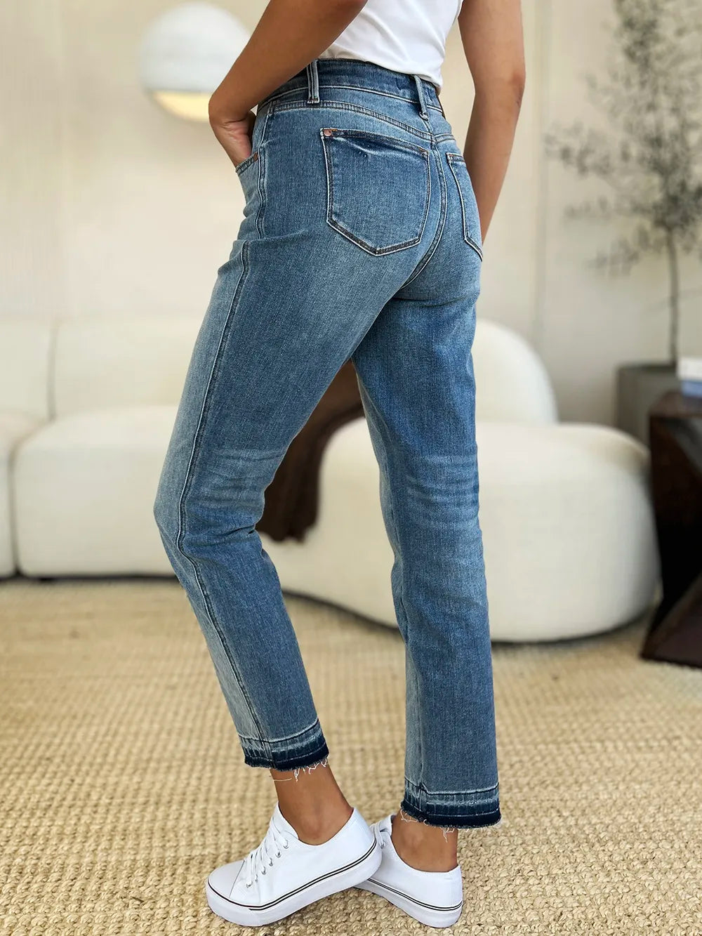 Judy Blue Mid Rise Structured Magic Hem Denim Pants