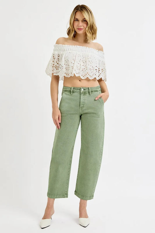 Full Size Waist-Slimming High Waist Crop Barrel Jeans