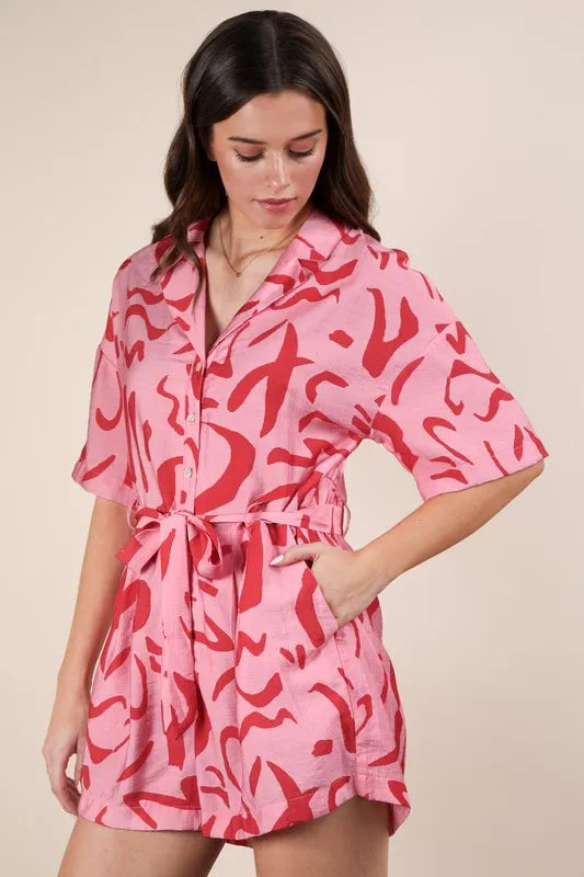 Oversized Printed Button Down Resort Romper