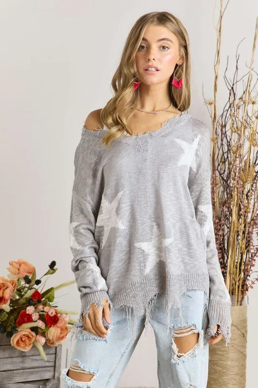 Distressed Star Sweater Top