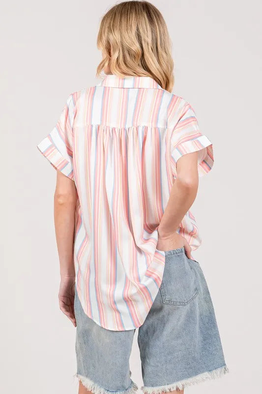 lti Stripe Button Down Short Sleeve Shirt