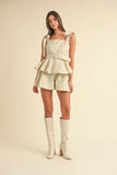 Jacquard Floral Peplum Top and Flare Shorts Set