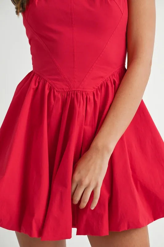 Poplin Square Neckline Bubble Mini Dress