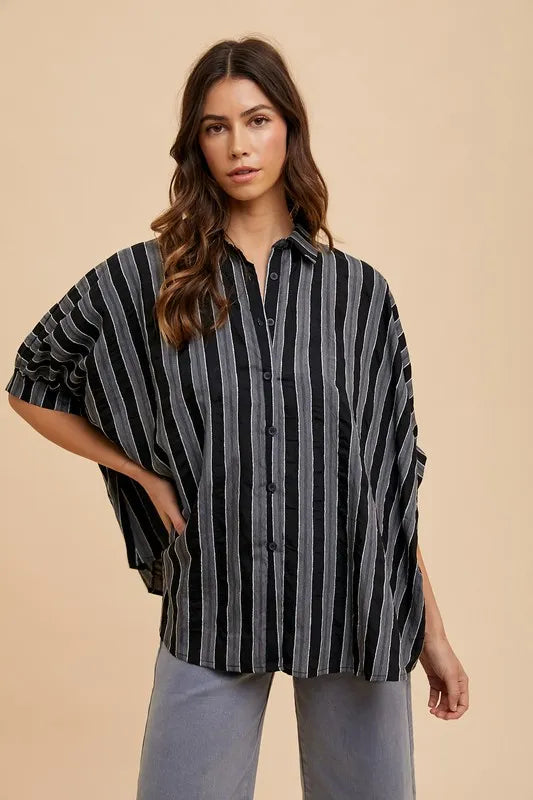 Oversized Drop Shoulder Striped Woven Shirt
