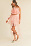 Tulle Tube Ruffle Crop Top and High Low Maxi Skirt Set