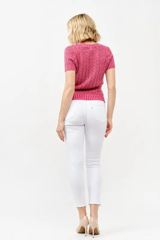 Washed Short Sleeve Light Weight Sweater
