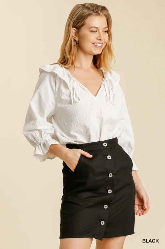 High-Waist Buttoned Mini Skirt with Side Pockets