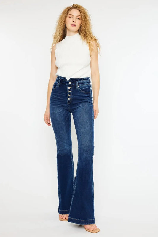Vintage Button-Up High Waist Flare Denim