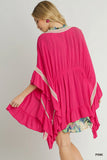 Crochet-Embellished Ruffle Kimono Topper