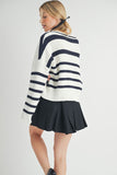 Striped V-Neck Button Down Cardigan