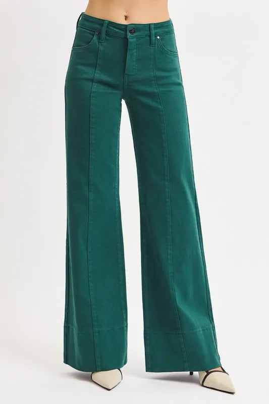 Full Length Mid Rise Control Wide Leg Jeans
