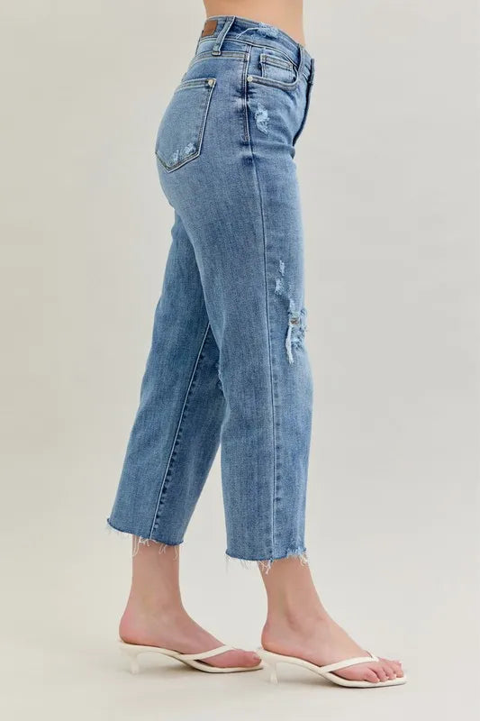 Full Size High Waist Destroy Crop Wide Leg Jeans Plus Size