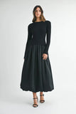 Ribbed Poplin Mix Midi Sweater Dress