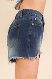 Raw Hem Pocketed Contrast Washed Denim Shorts