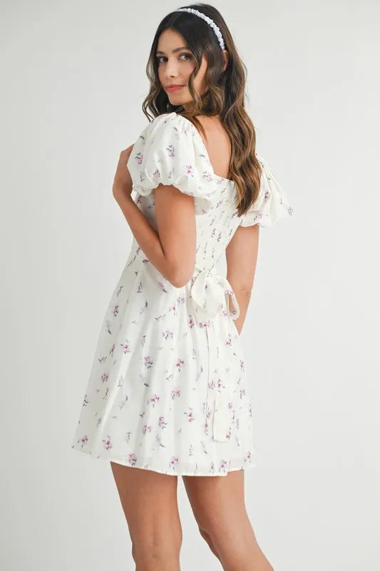 Floral Print Puff Sleeve Mini Dress