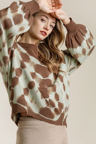 Full Size Ribbed Hem Tie Dye Round Neck Sweater Plus Size