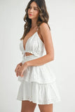 Lace Eyelet Ruffle Mini Dress With Front Cutout