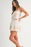 Embroidered Crop Cami and Balloon Mini Skirt Set